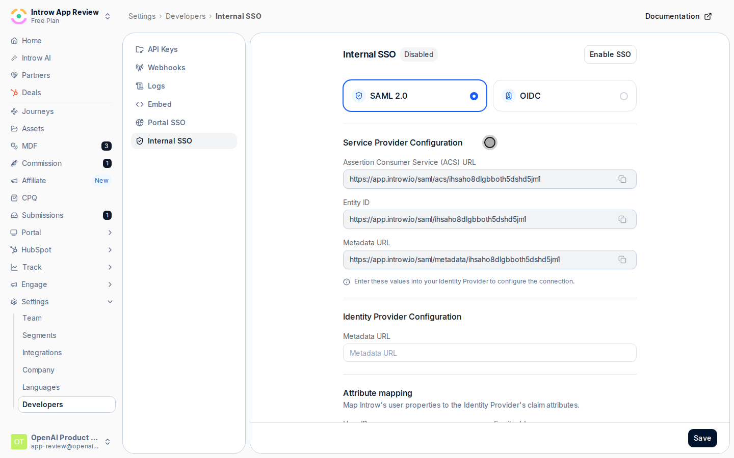 Register Introw in your identity provider