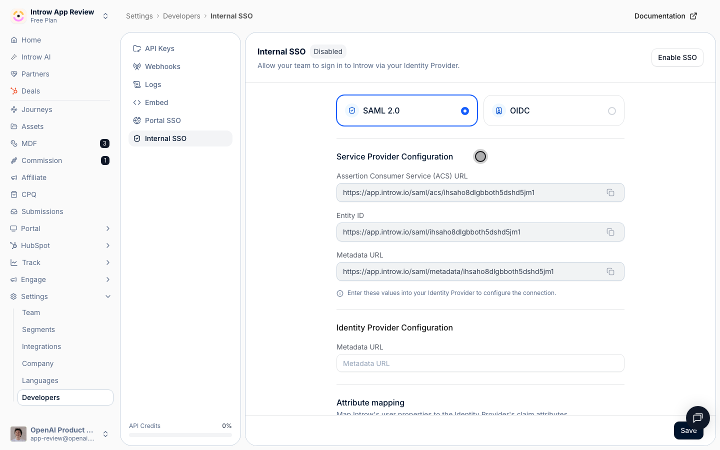 Paste the ACS URL, Entity ID, and Metadata into a new SAML app in your identity provider.