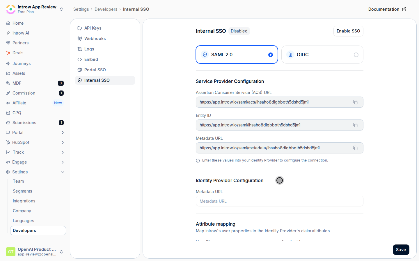 Save your provider's metadata URL