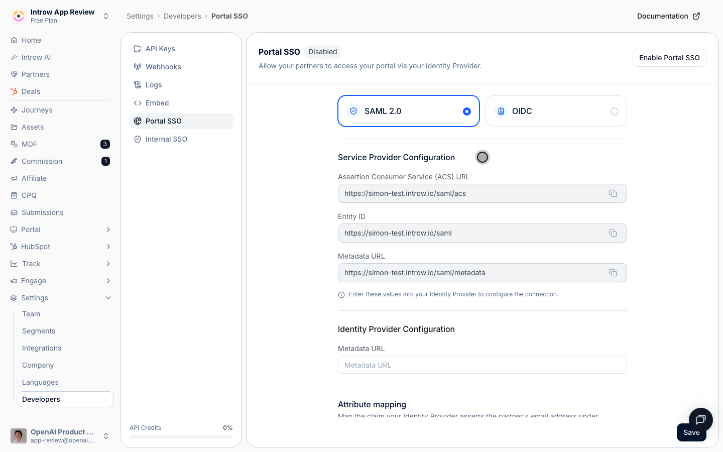 These ACS URL, Entity ID, and Metadata values go to the partner's identity provider.
