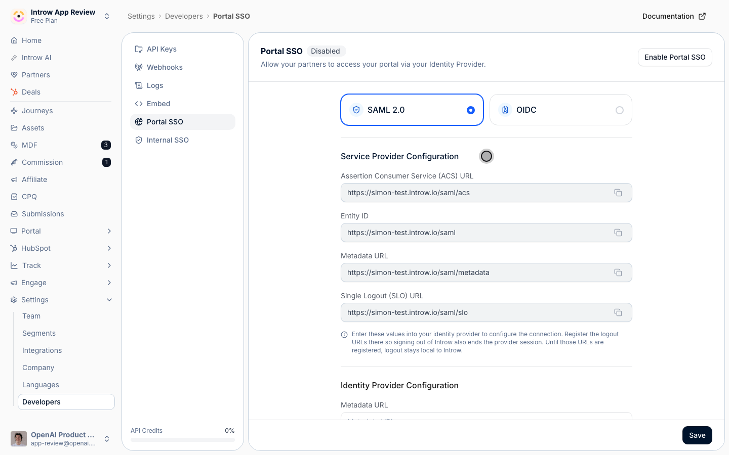 These ACS URL, Entity ID, and Metadata values go to the partner's identity provider.