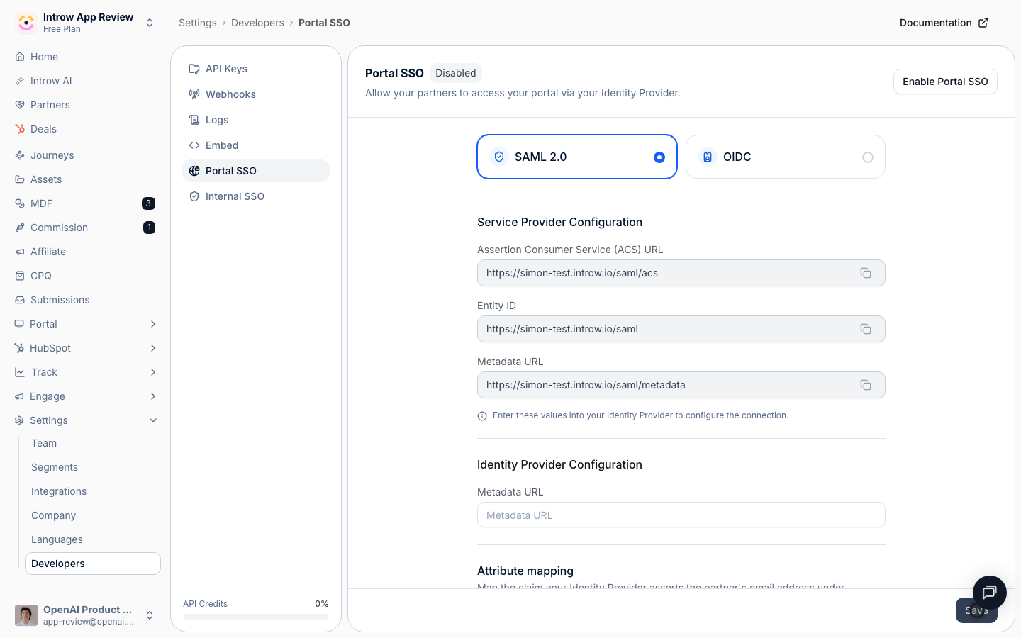 Introw fetches and validates the URL is real SAML metadata before it saves.
