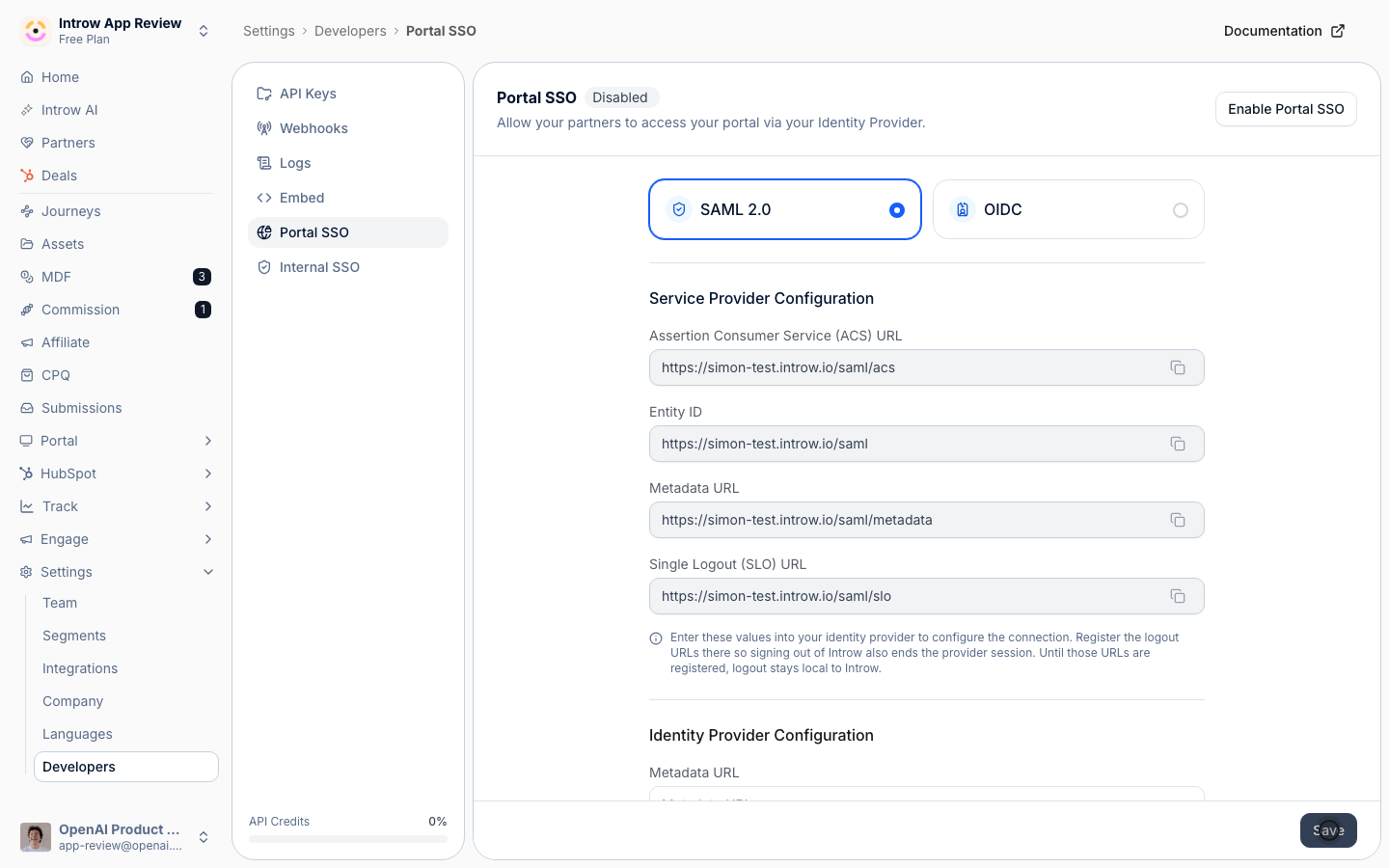 Introw fetches and validates the URL is real SAML metadata before it saves.