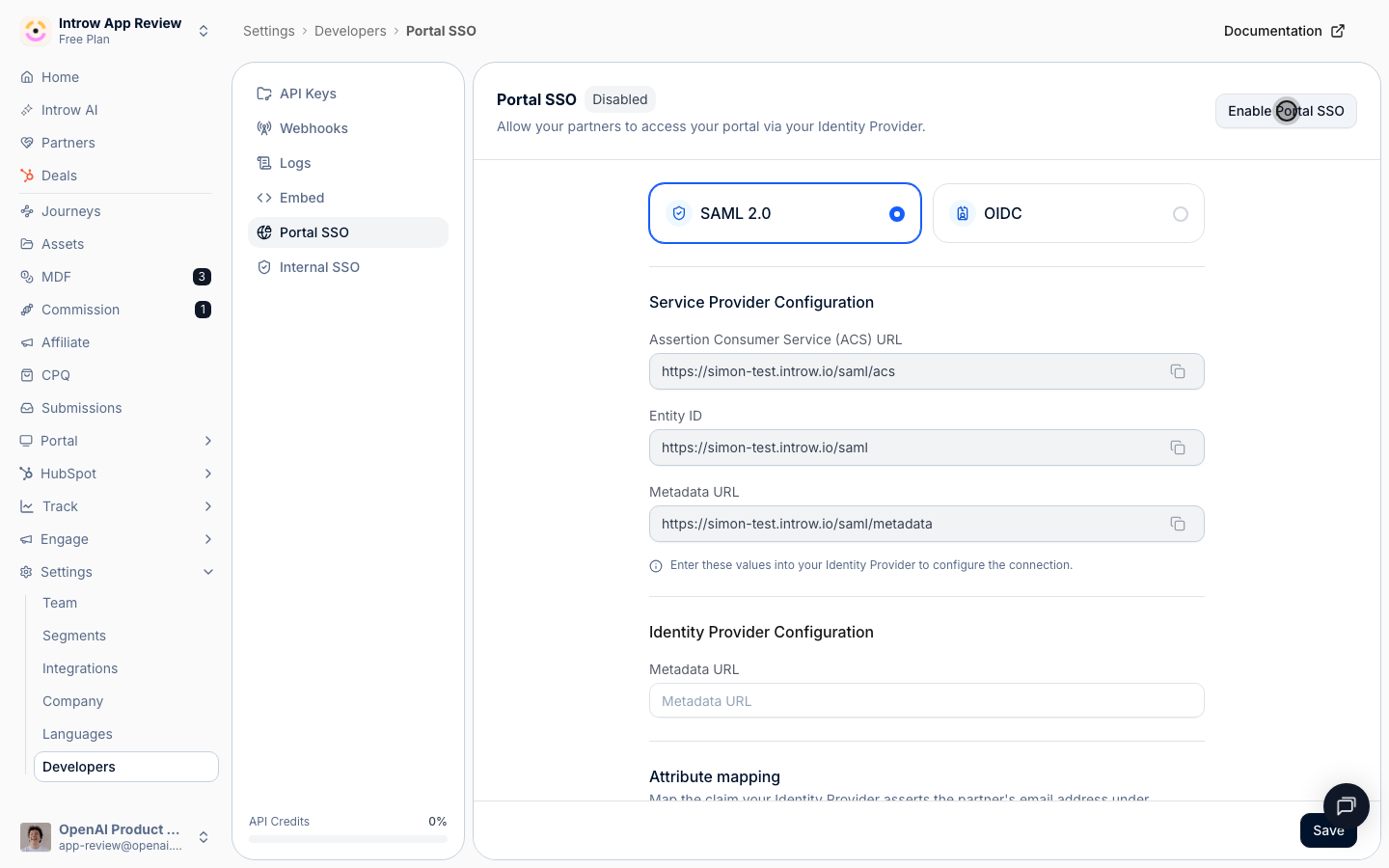 Enabling routes every partner's sign-in through their identity provider: one-way, so it's shown, not flipped.