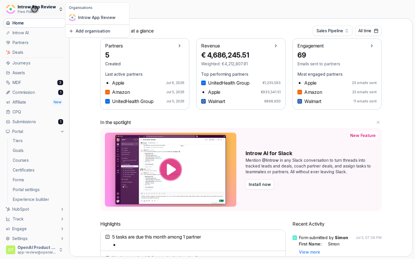 Open the organisation switcher
