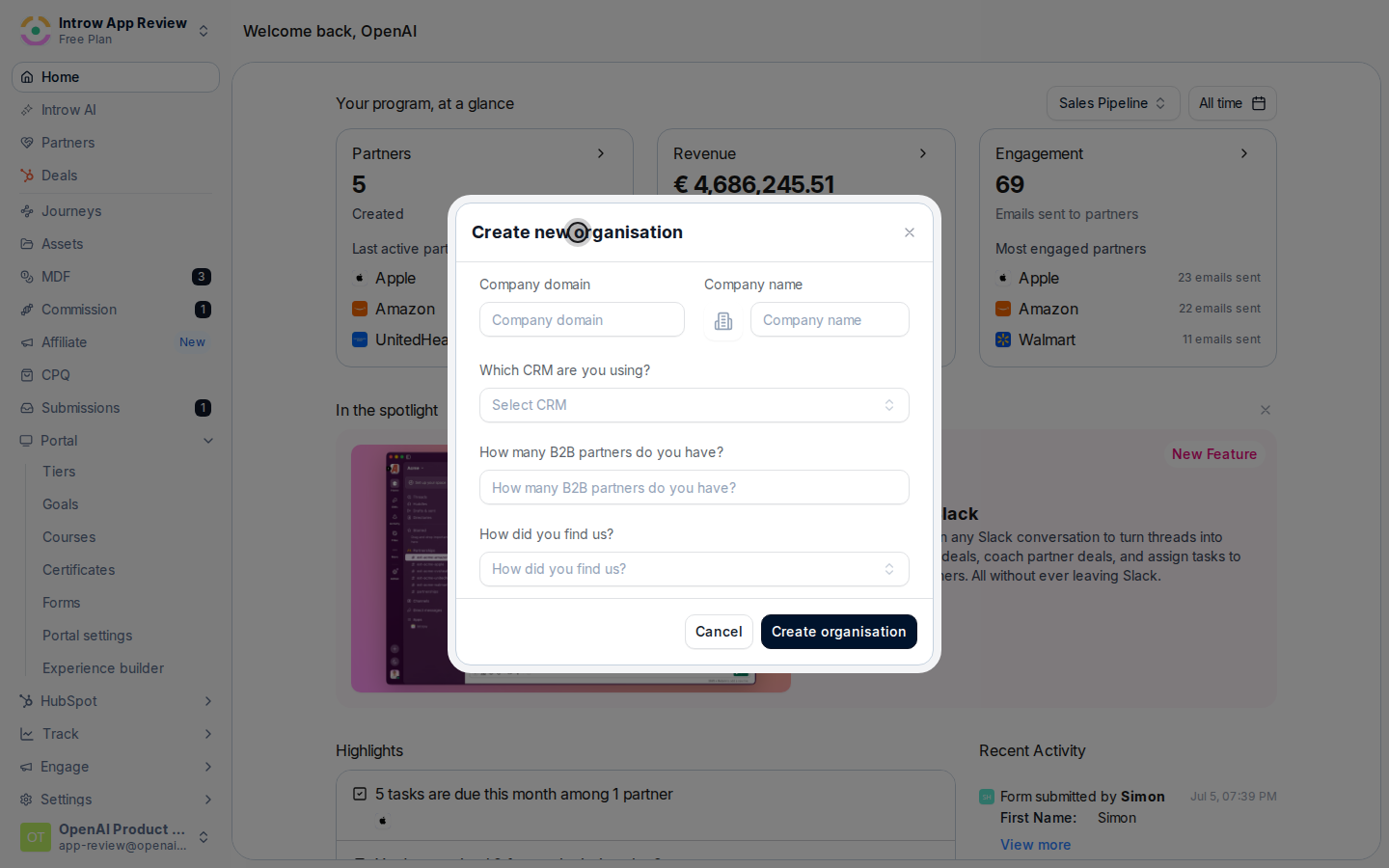 Fill in the new organisation's details