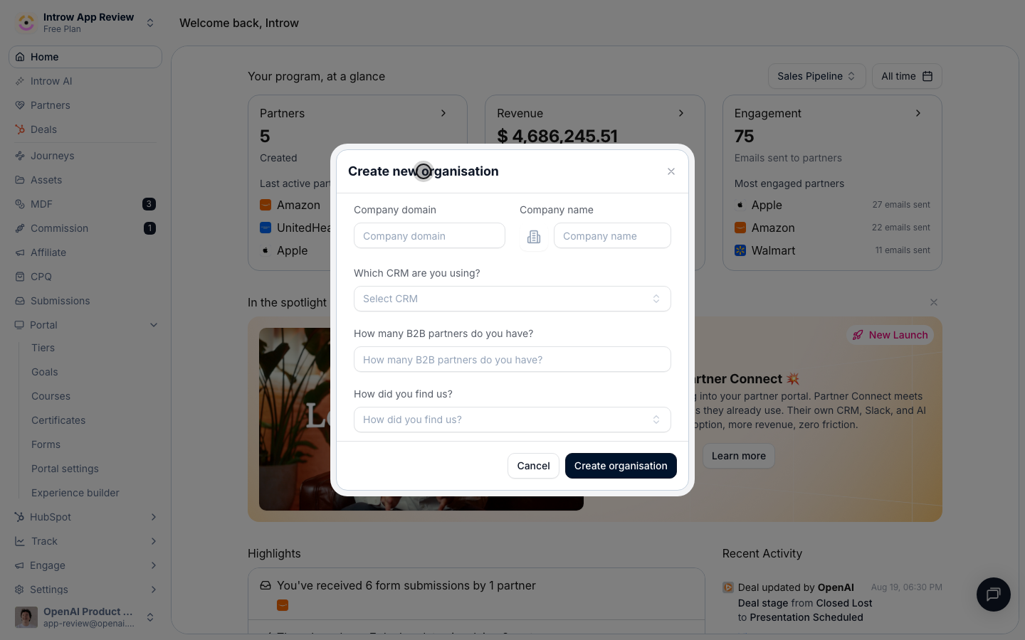 Fill in the new organisation's details