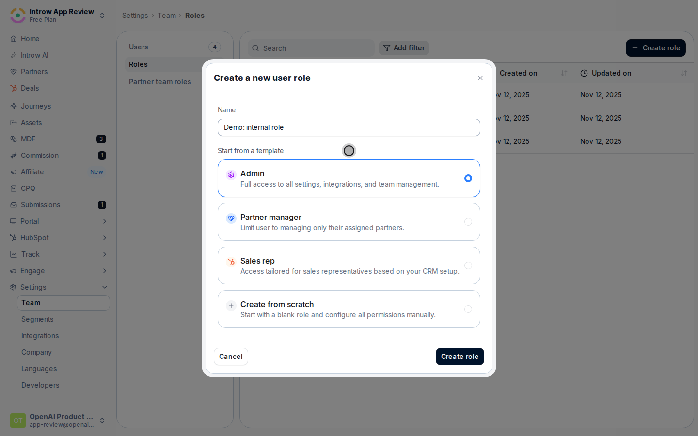 Create a new user role