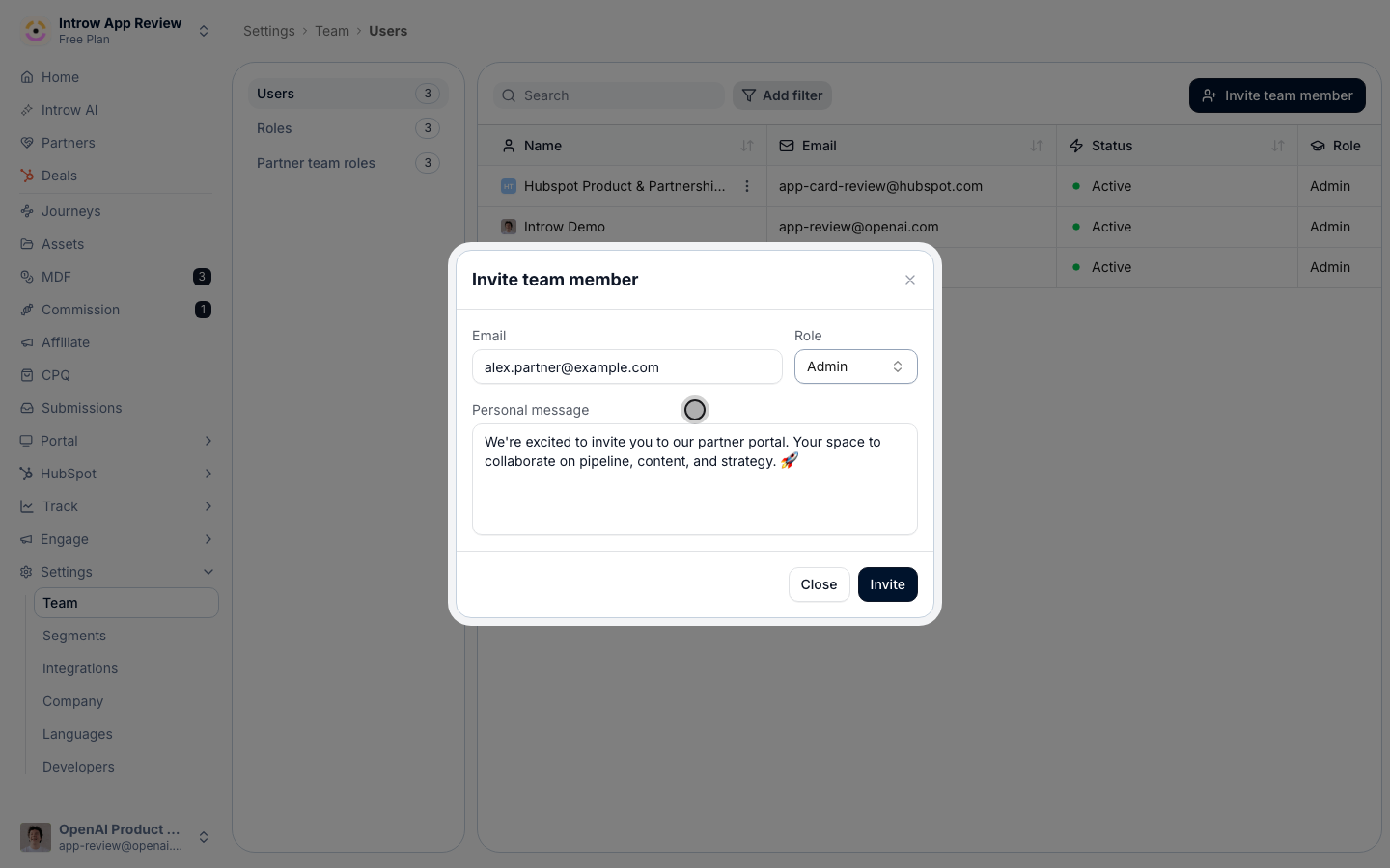 Optionally edit the message that goes out with the invitation.