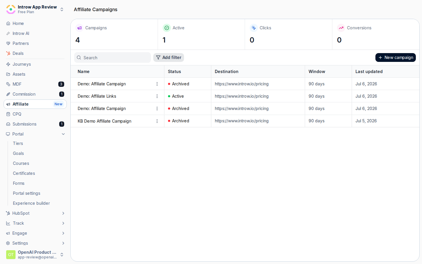 Open Affiliate campaigns