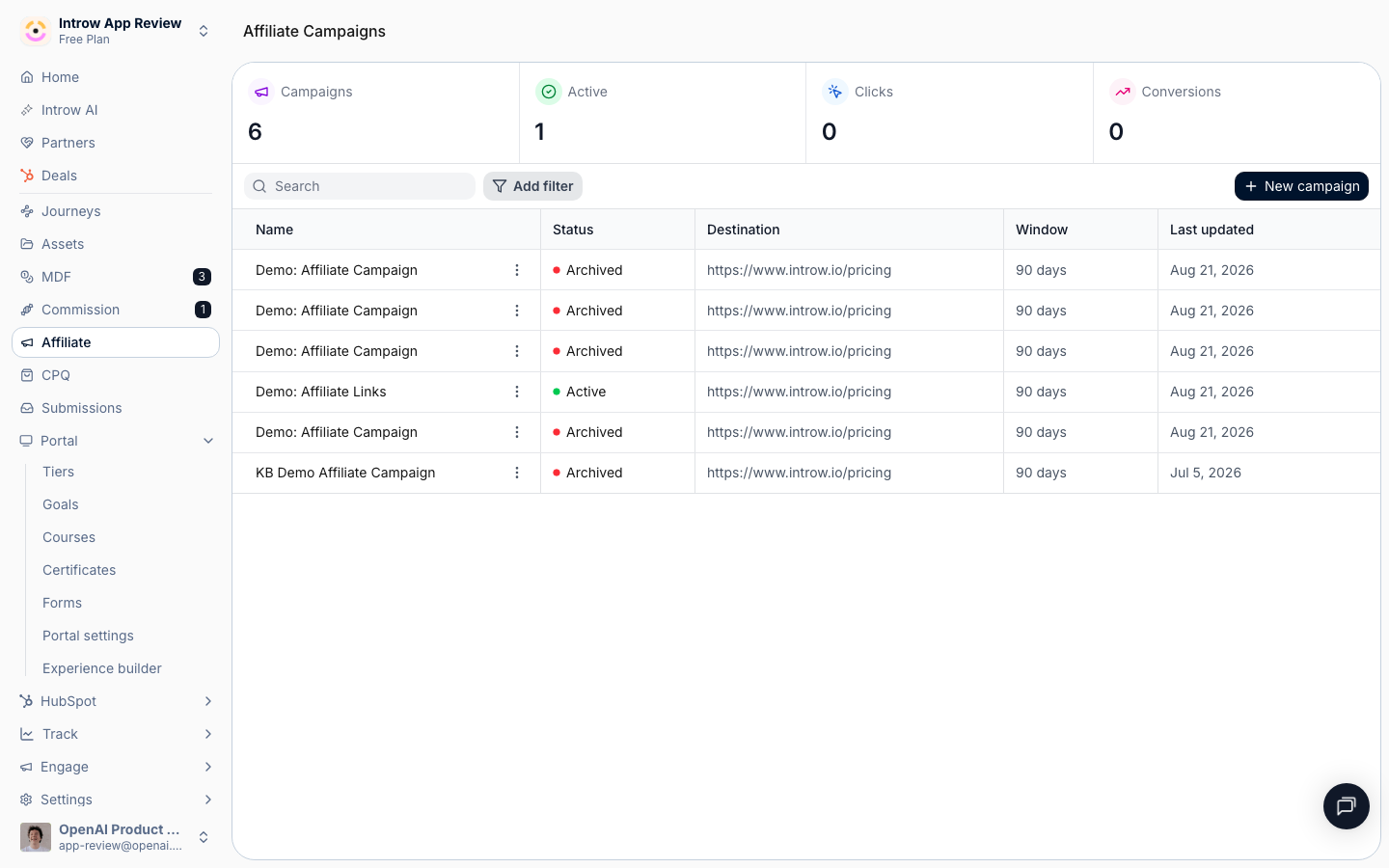 Open Affiliate campaigns