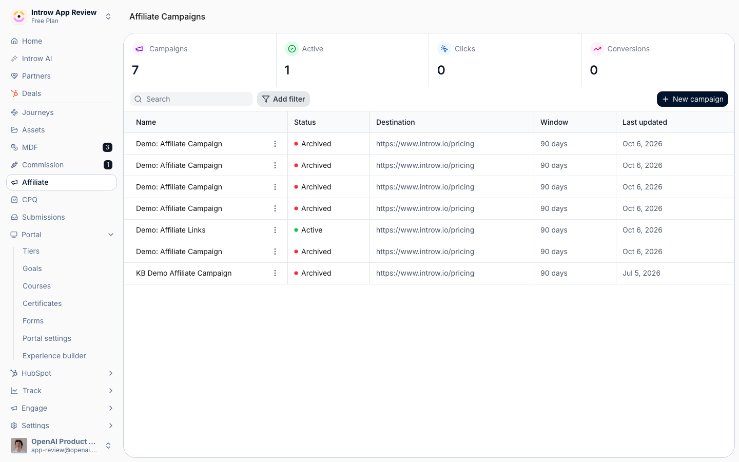 Open Affiliate campaigns