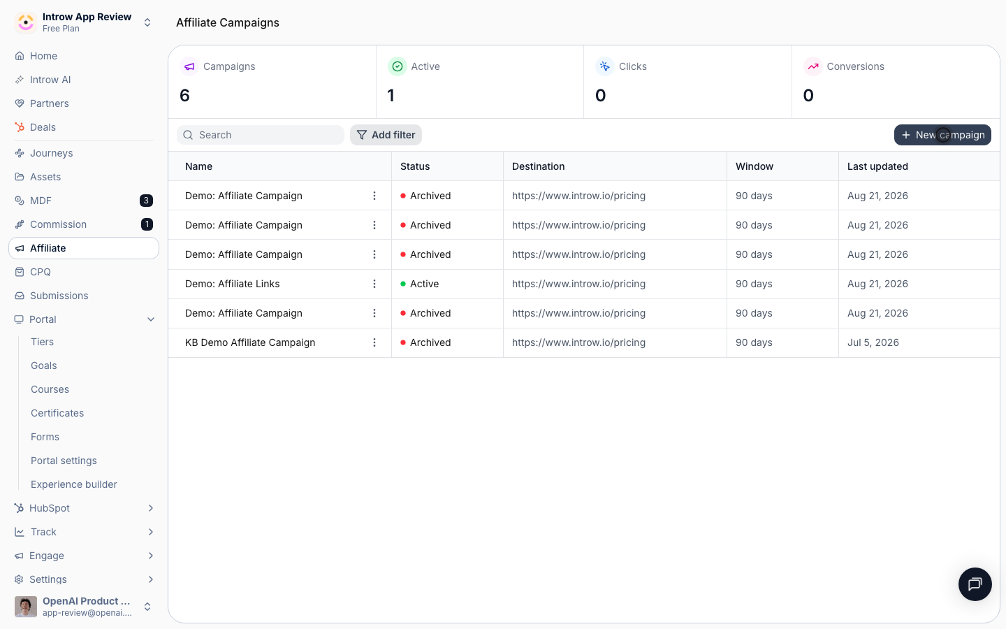 Every affiliate program lives on one campaign record; start a new one.