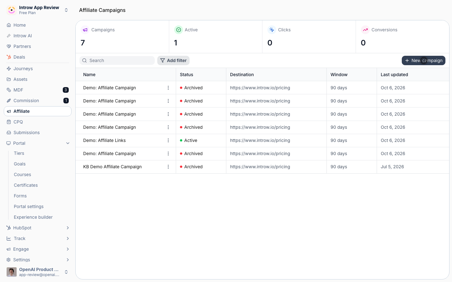 Every affiliate program lives on one campaign record; start a new one.