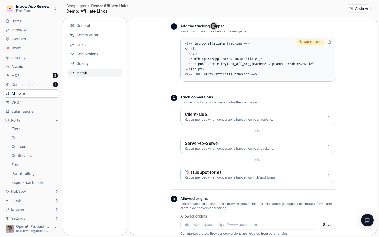 Paste this once into your destination site's head; one snippet covers every campaign.