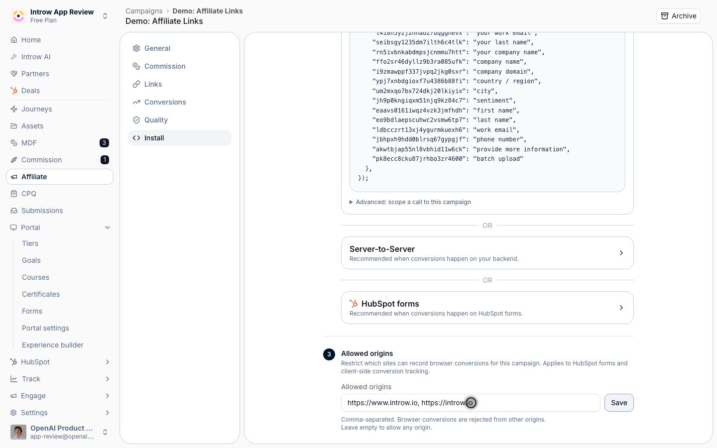 List your own sites so browser conversions from anywhere else are rejected, then Save.