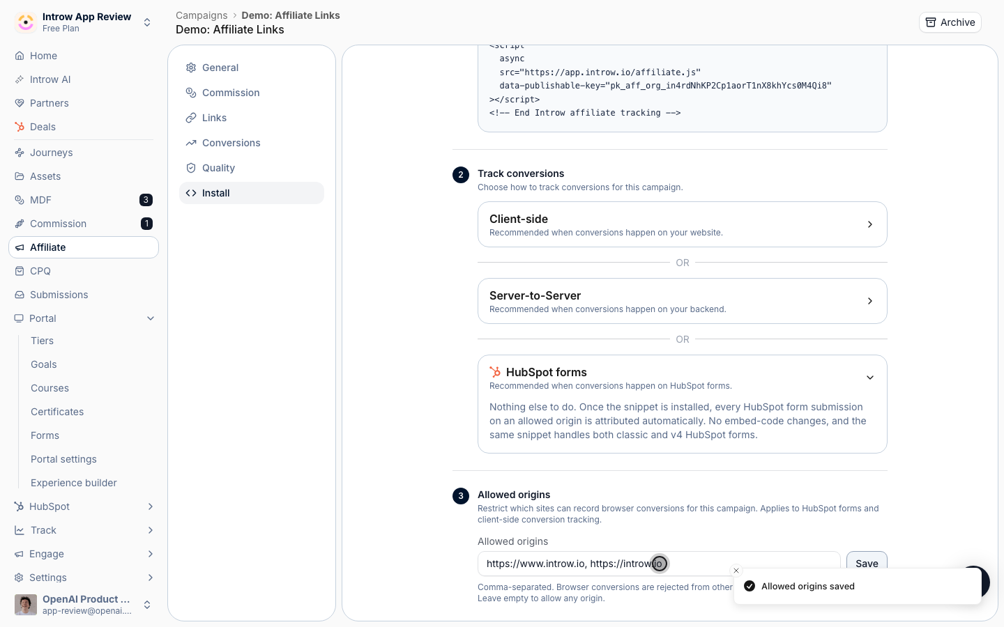 List the site that hosts the form so its submissions are accepted, then Save.