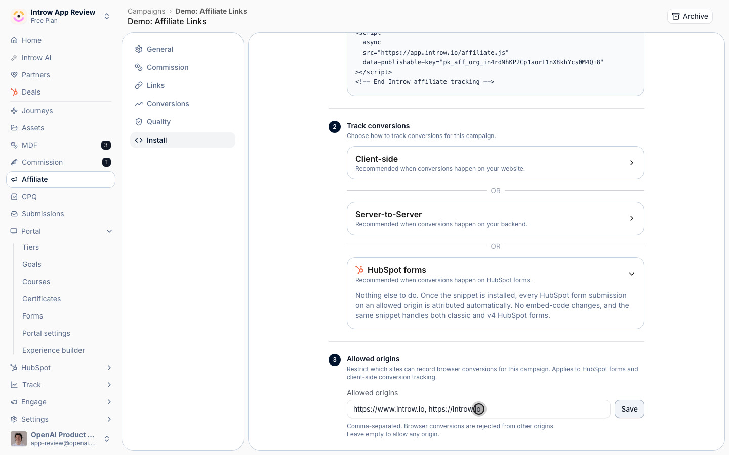 List the site that hosts the form so its submissions are accepted, then Save.