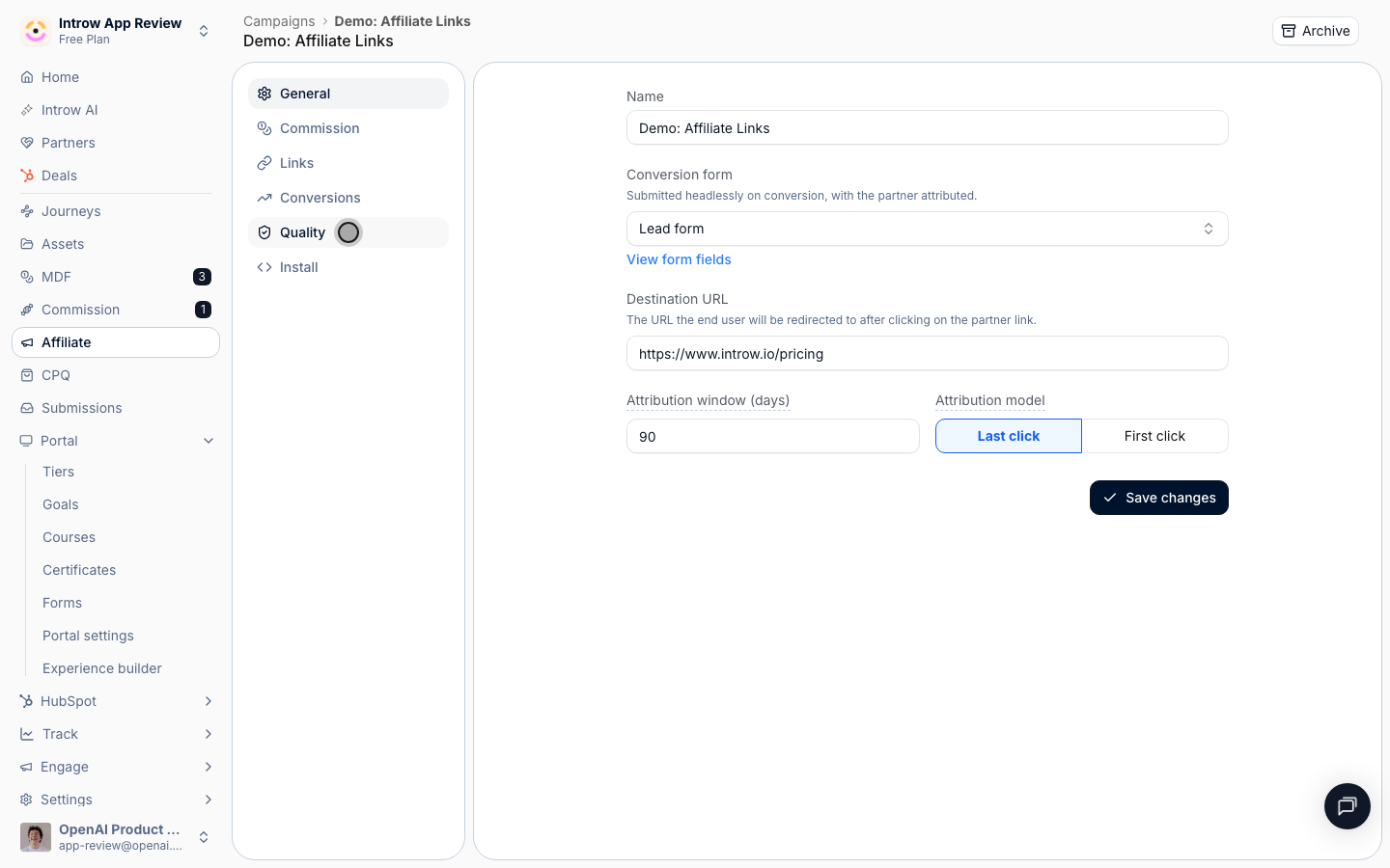 The Quality tab holds the fraud protections and conversion rules.