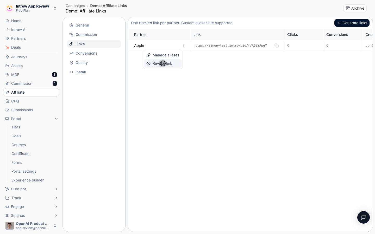 Revoking disables the default code and every alias at once.