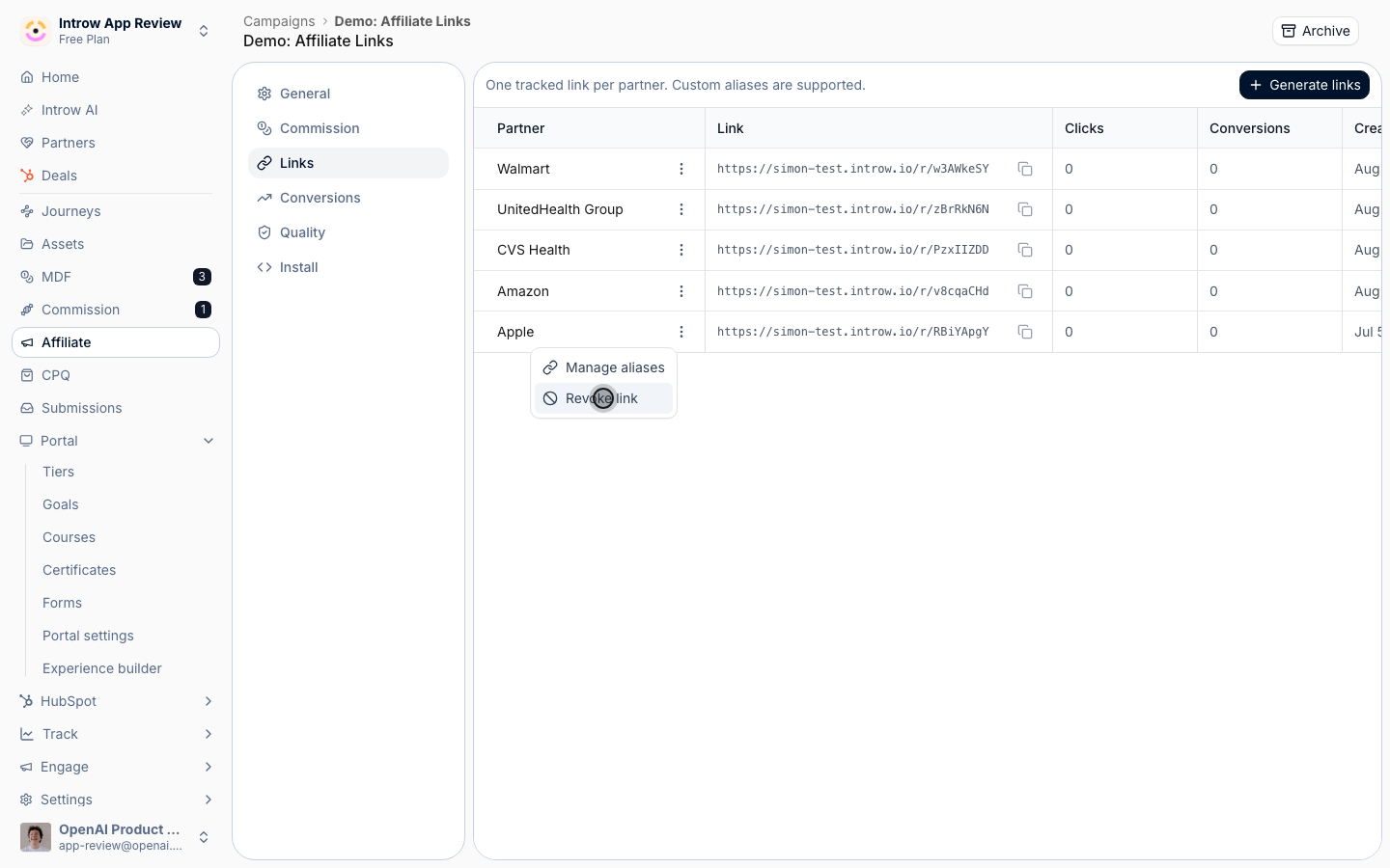 Revoking disables the default code and every alias at once.