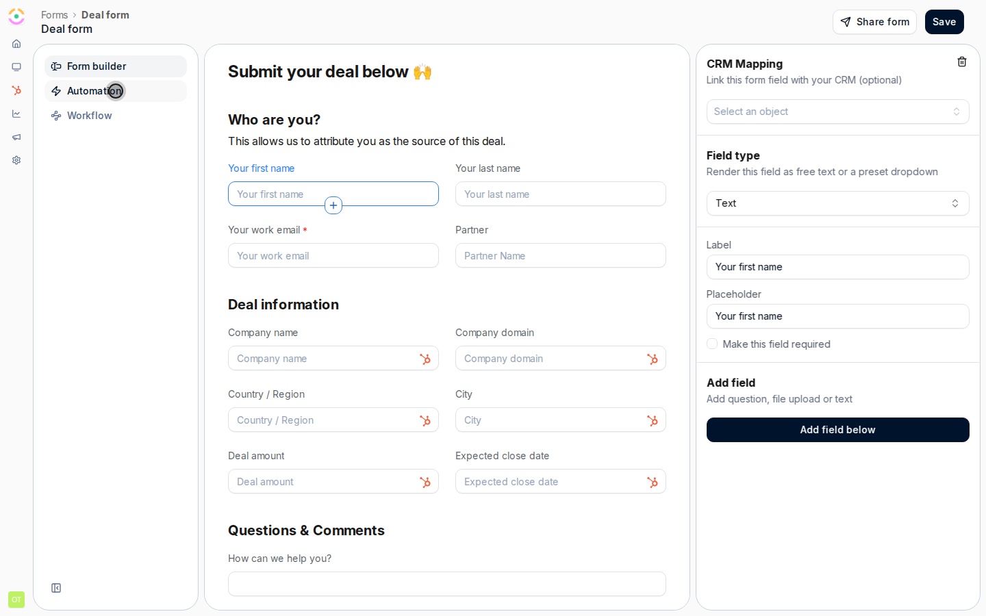 Open the form's automations