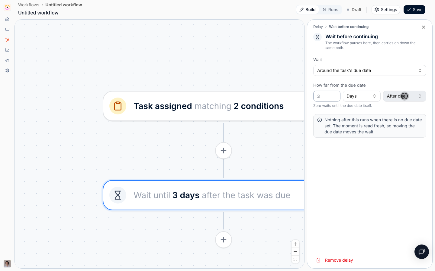 Zero waits until the due date itself. The moment is read fresh, so moving the due date moves the wait.