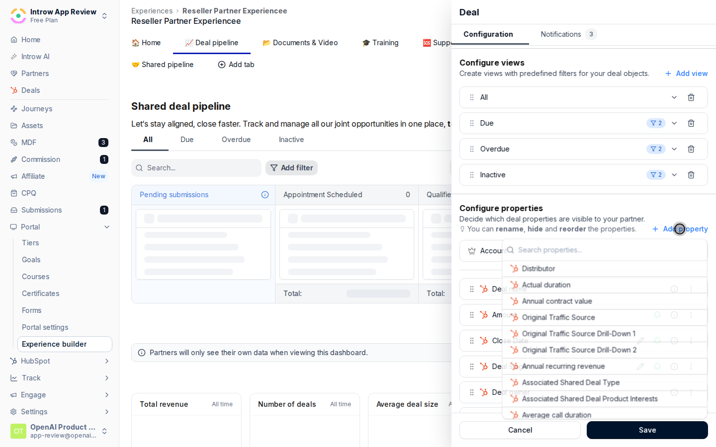 Open the property configuration