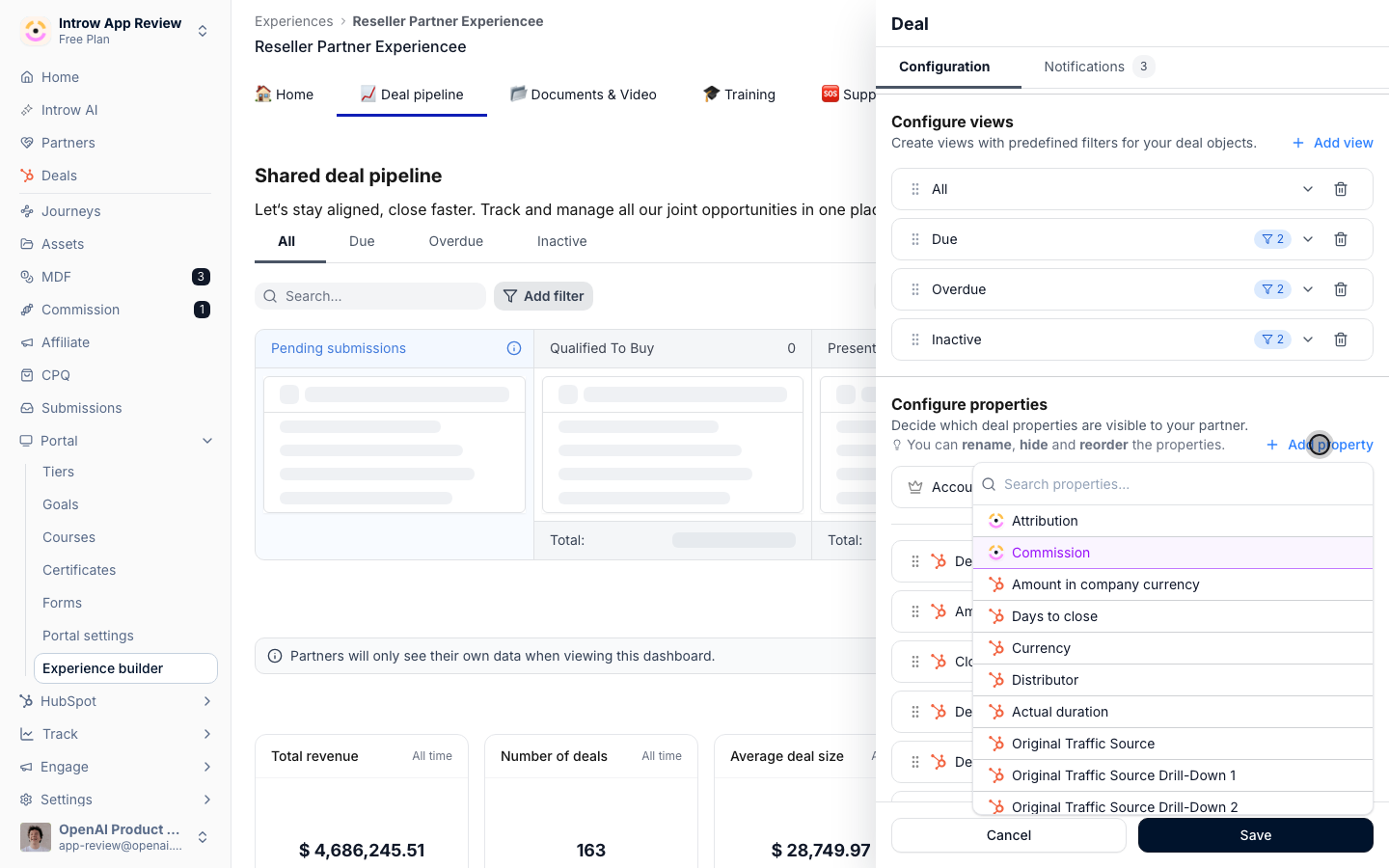 Expose only partner-friendly fields: pick from every CRM property; leave internal ones off entirely.