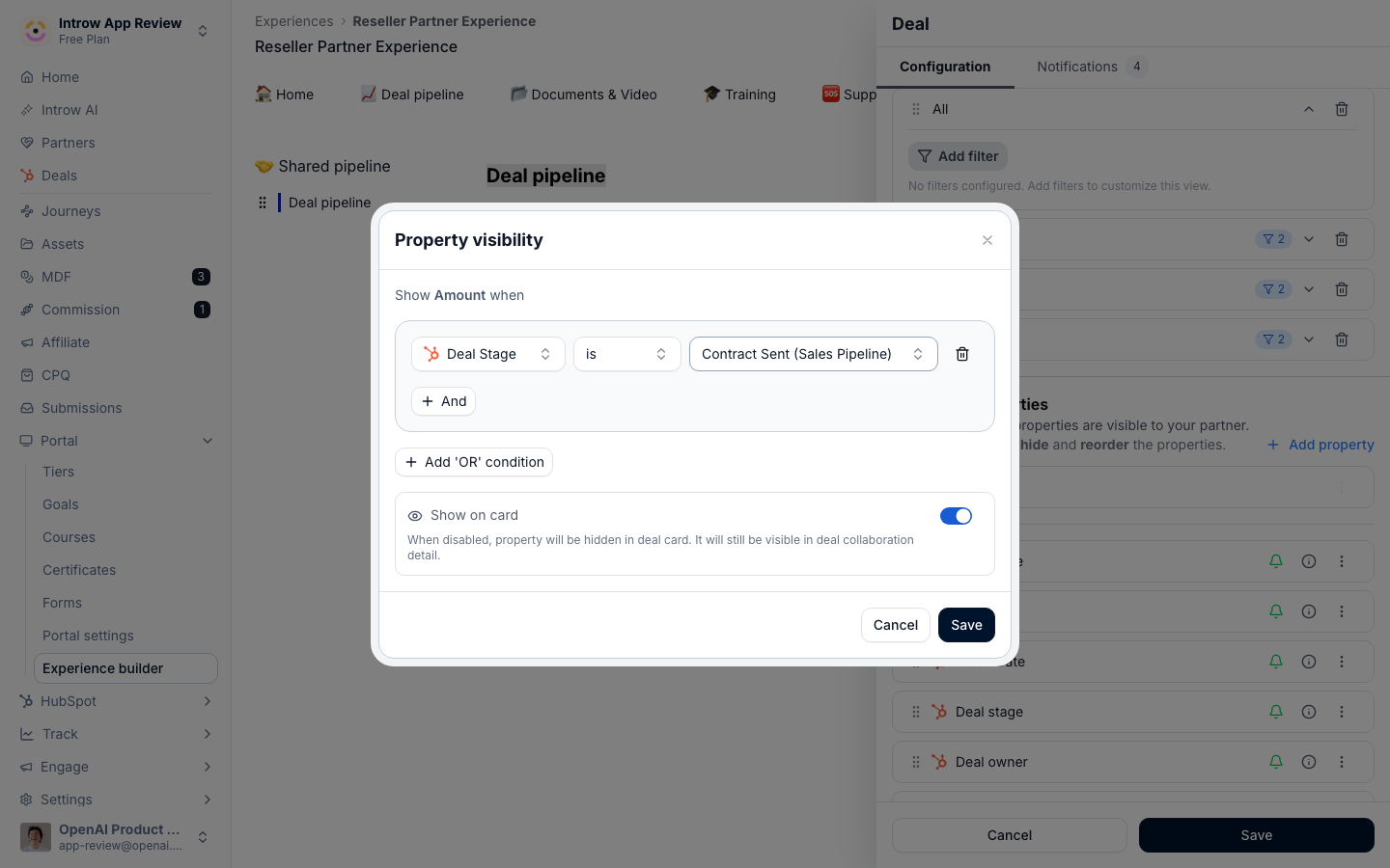 Property visibility: show Amount when Deal Stage is Contract Sent.