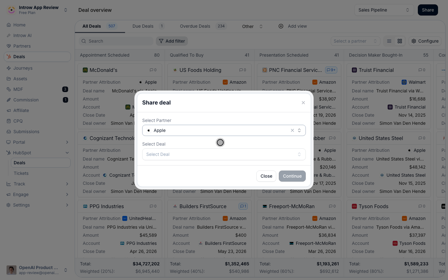 Introw checks the partner can receive the record: a portal, a section for this type and someone with access.