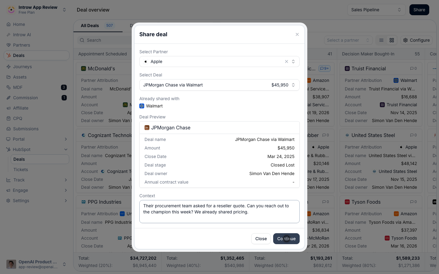 The dialog widens into the email and the recipients.