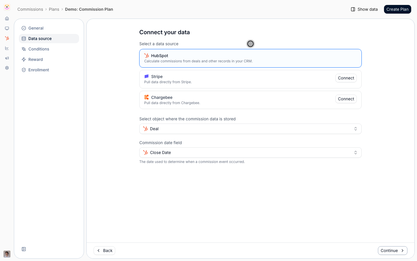 Read from your CRM, or a billing system like Stripe or Chargebee. Only connected sources are selectable.
