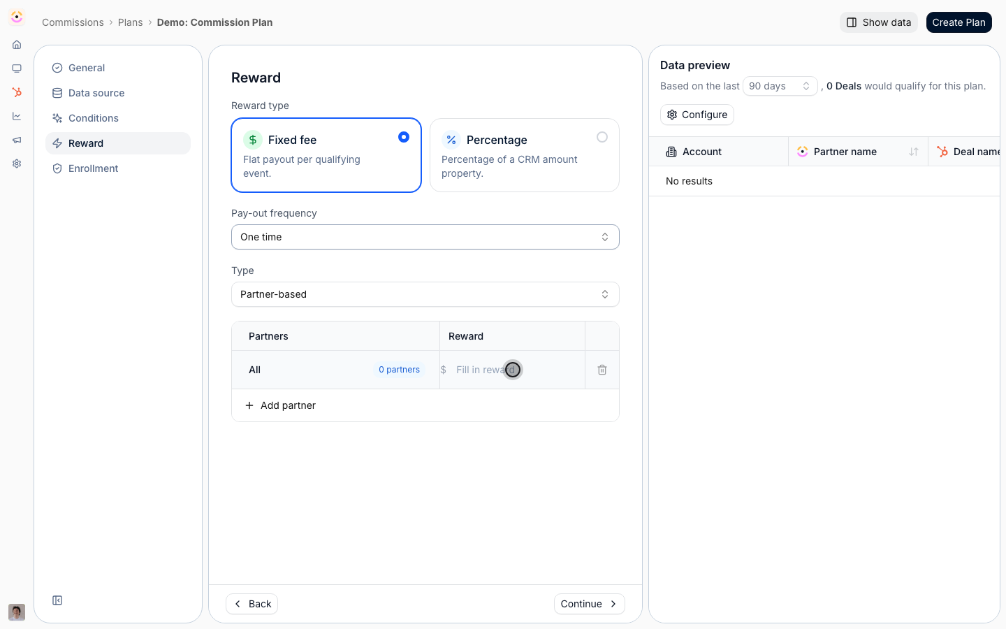 The default 'All' row applies to every enrolled partner; add tier, segment, or partner rows to override it.