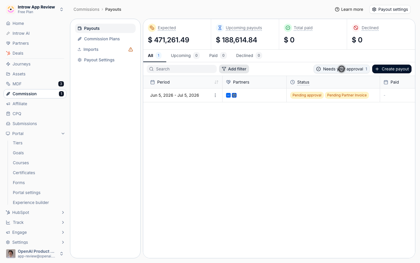 The count of payouts waiting on you. The approval email opens the same list.
