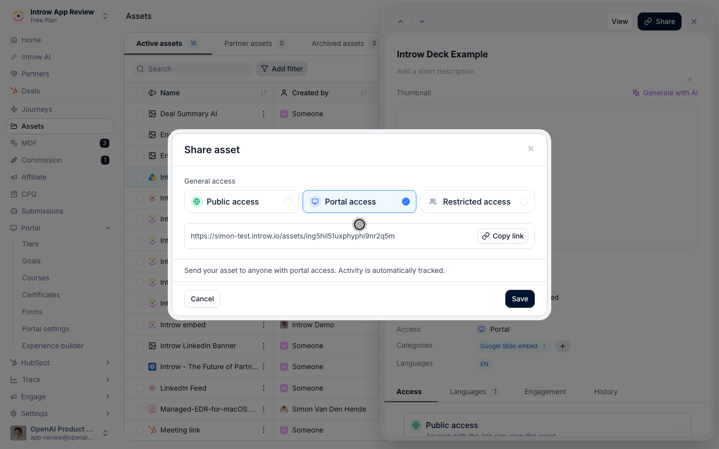 Set who can open it under General access, then copy the link and send it to the partner.