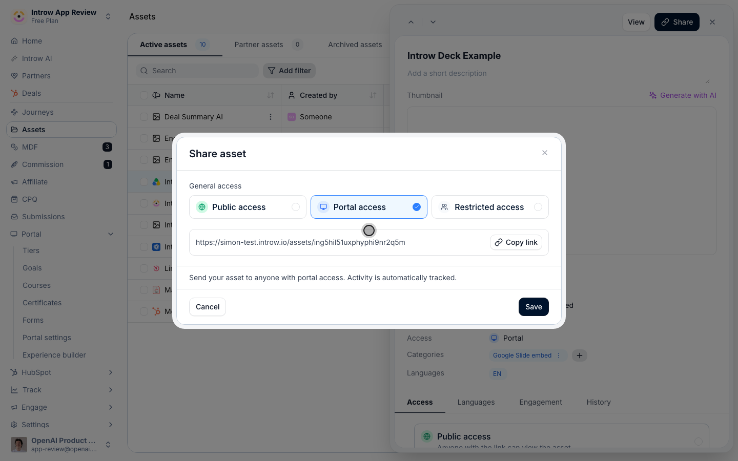 Set who can open it under General access, then copy the link and send it to the partner.