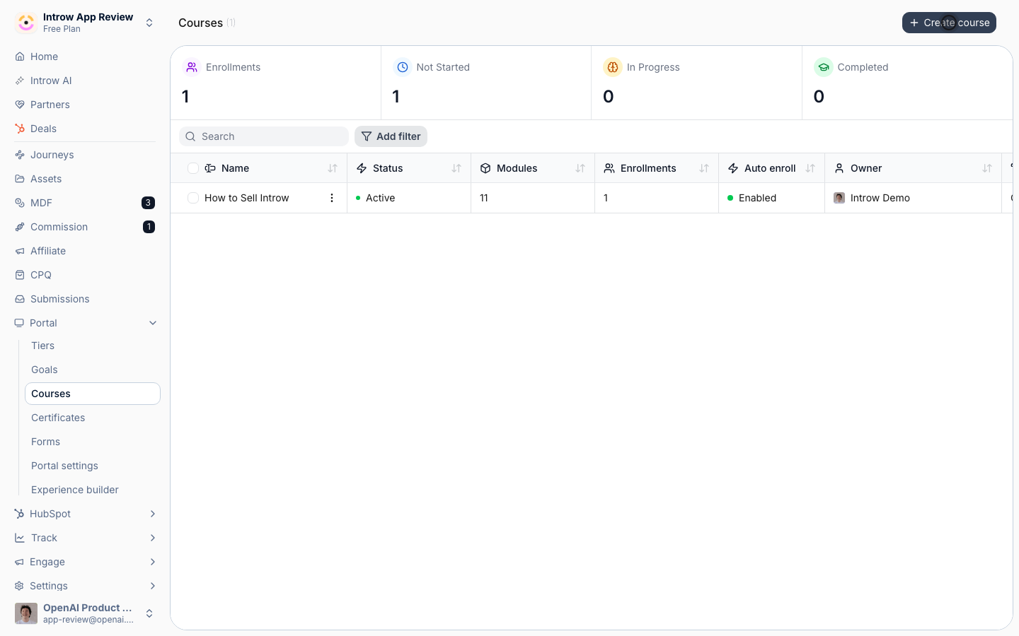 Select Create course to open the AI creator.