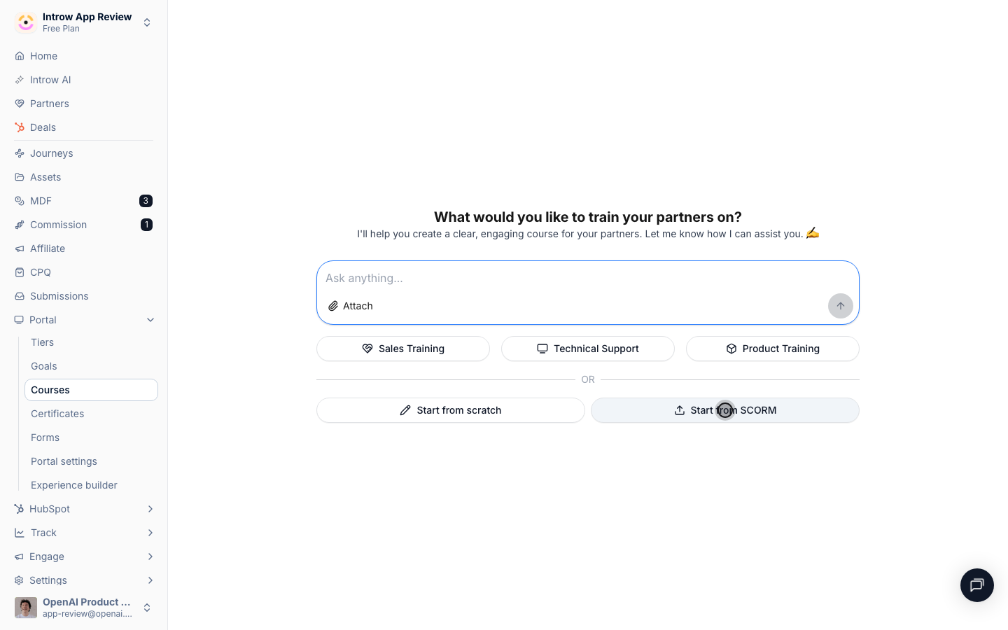 Start from SCORM opens the package uploader.