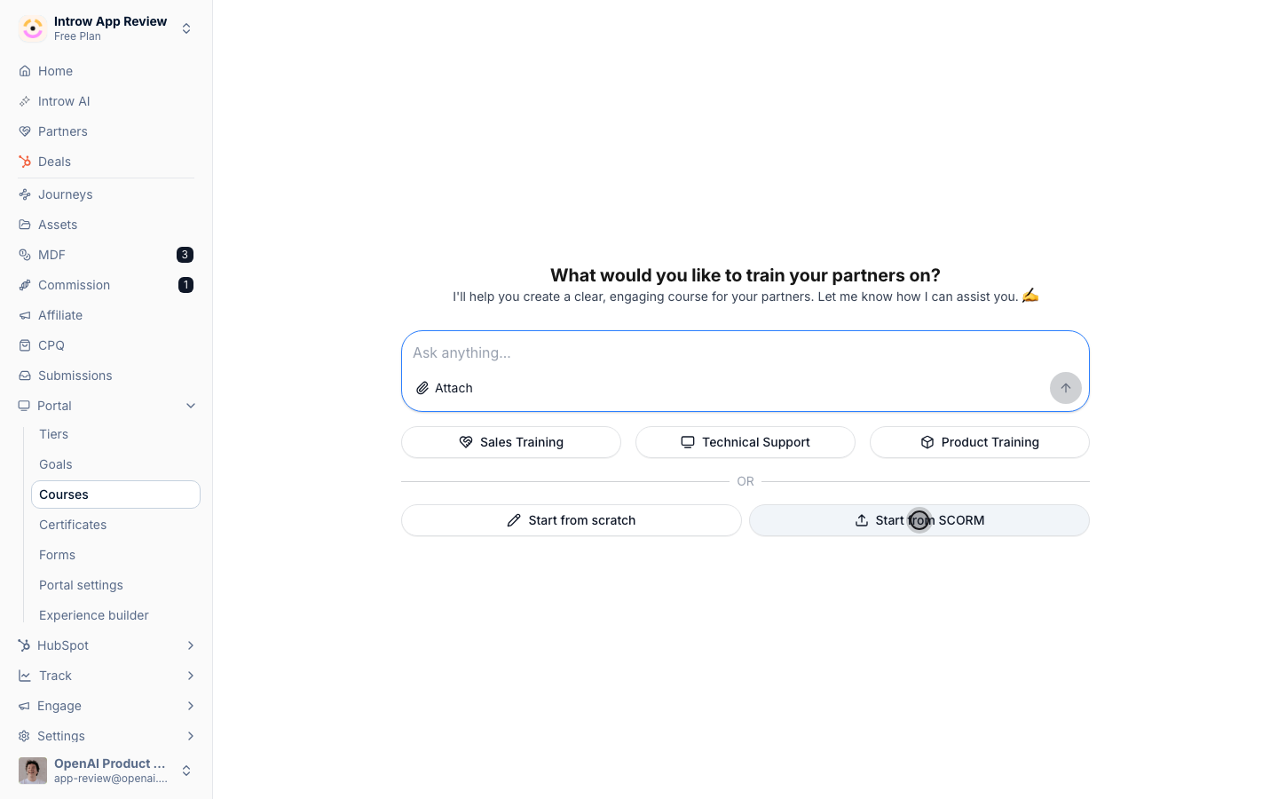 Start from SCORM opens the package uploader.