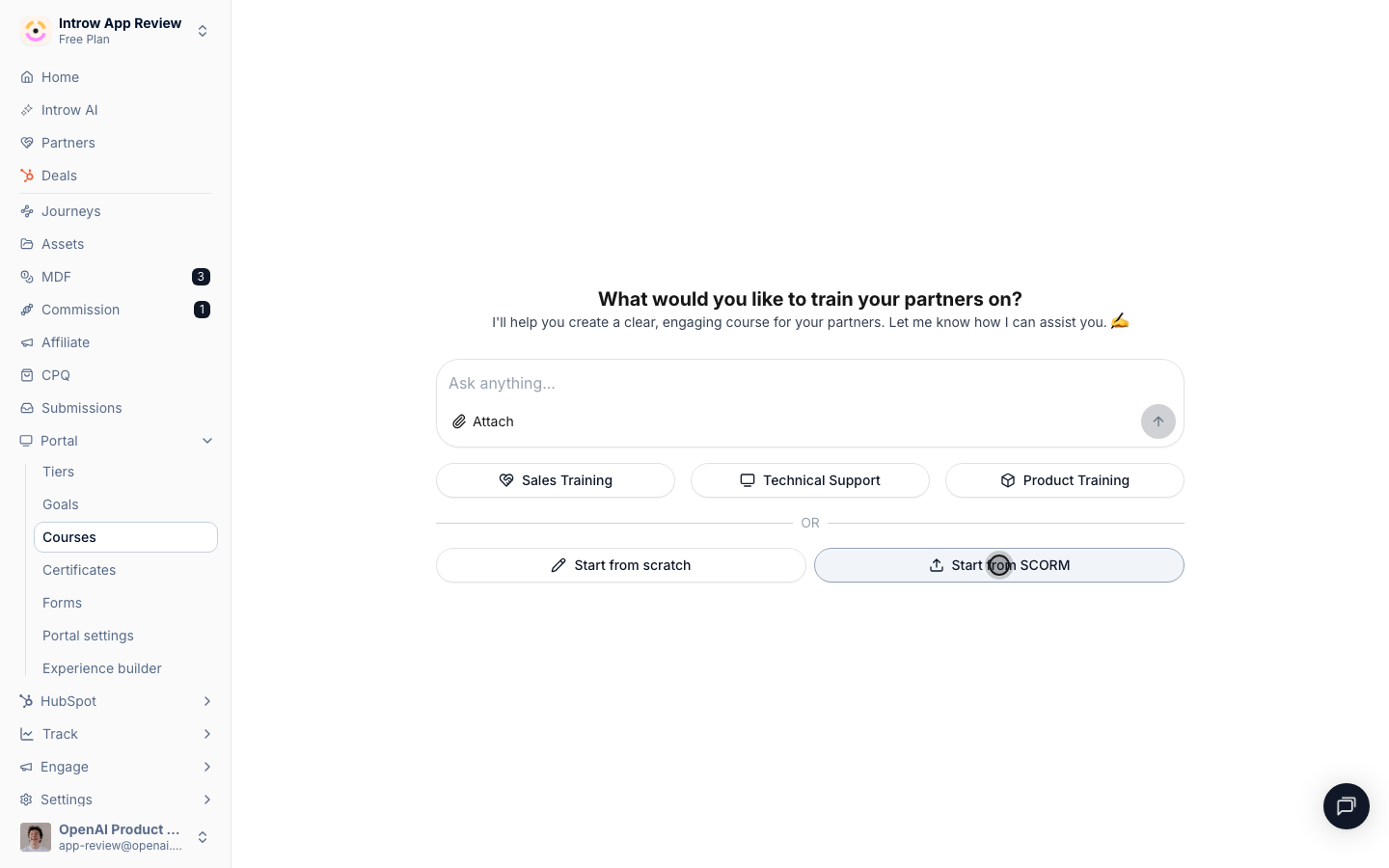 Choose your exported SCORM .zip: Introw unpacks it and plays it in the built-in player.