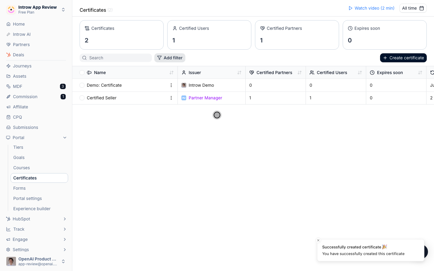 Name the credential, keep the default validity and issuer, and create it: the branding editor opens.