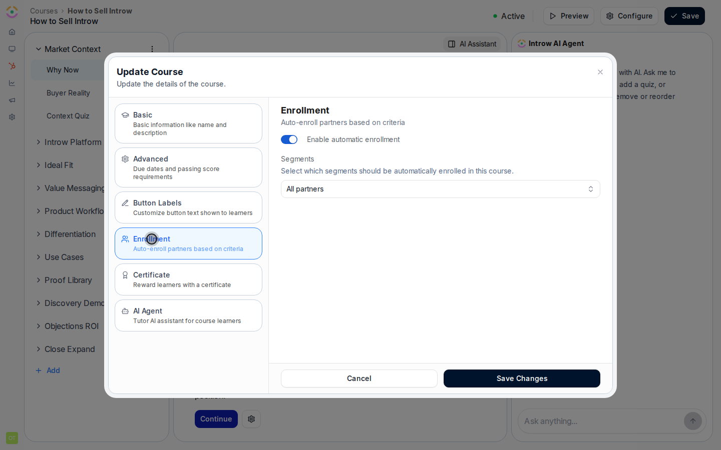 Turn on automatic enrollment and pick segments