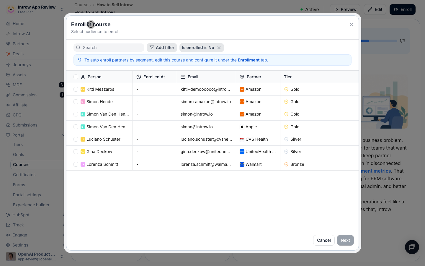 Pick partners or individual partner contacts, and use the filters to target a group.