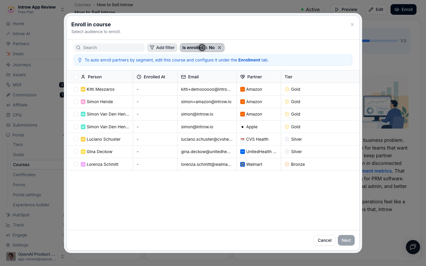 Next previews the enrollment email each learner receives.