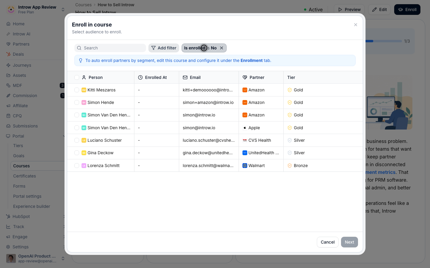 Next previews the enrollment email each learner receives.