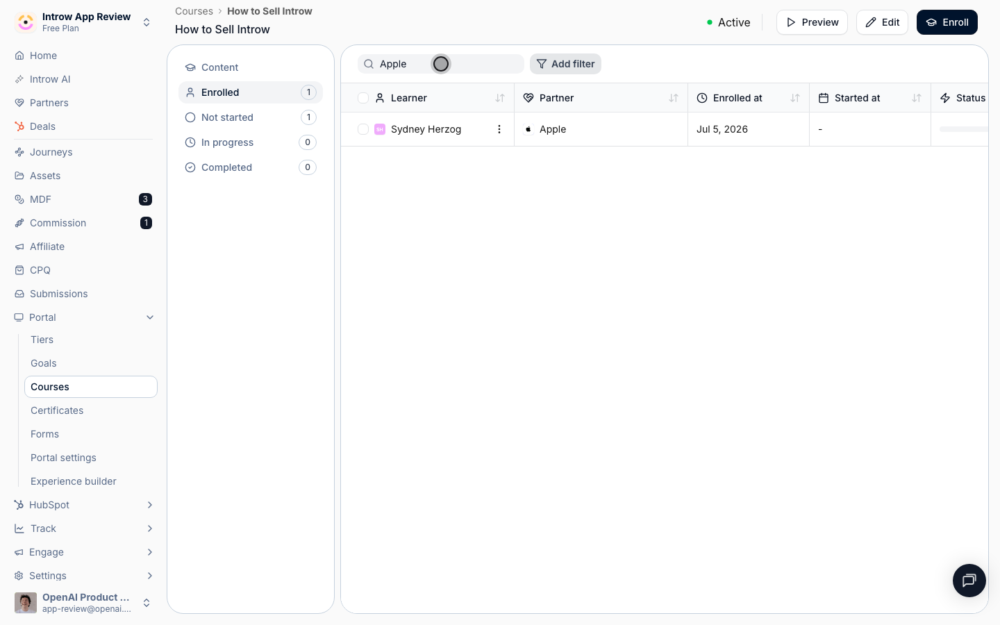 Search or filter by partner, dates, or score to focus on specific learners.