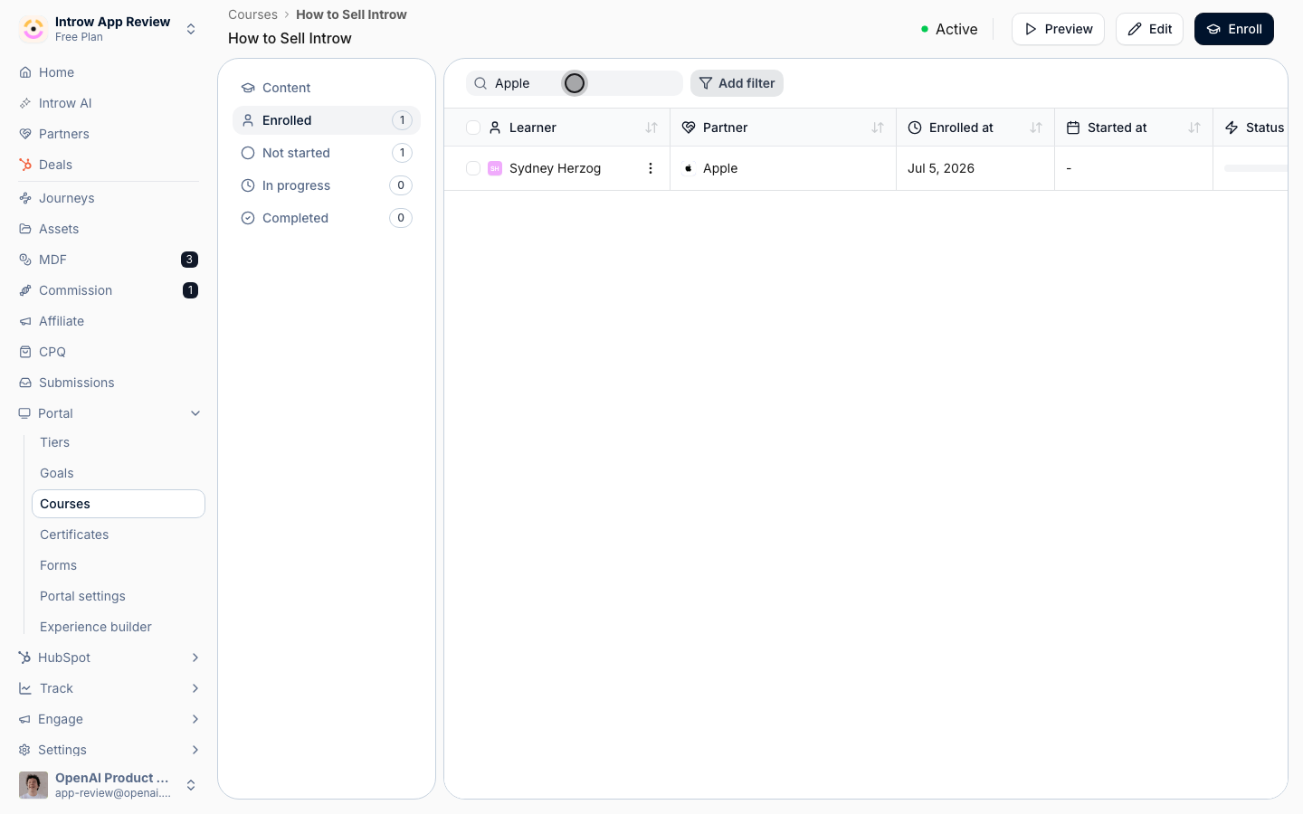 Search or filter by partner, dates, or score to focus on specific learners.