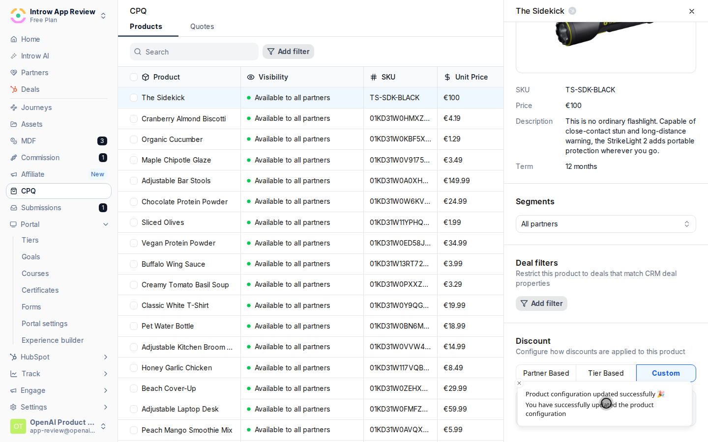 Confirm custom pricing is on