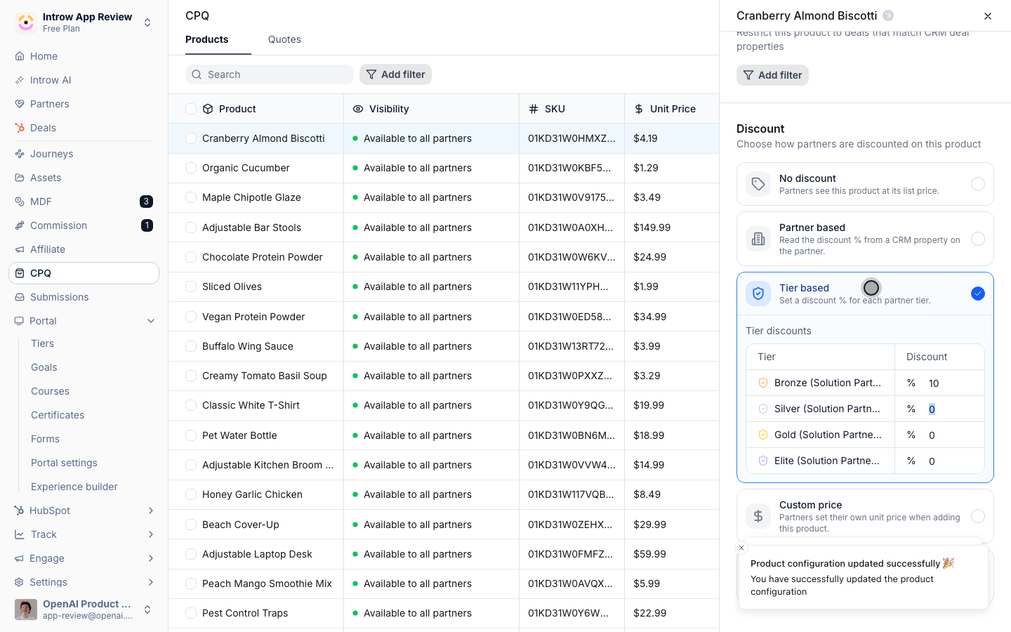 Every partner is now priced by their tier's discount across quotes.